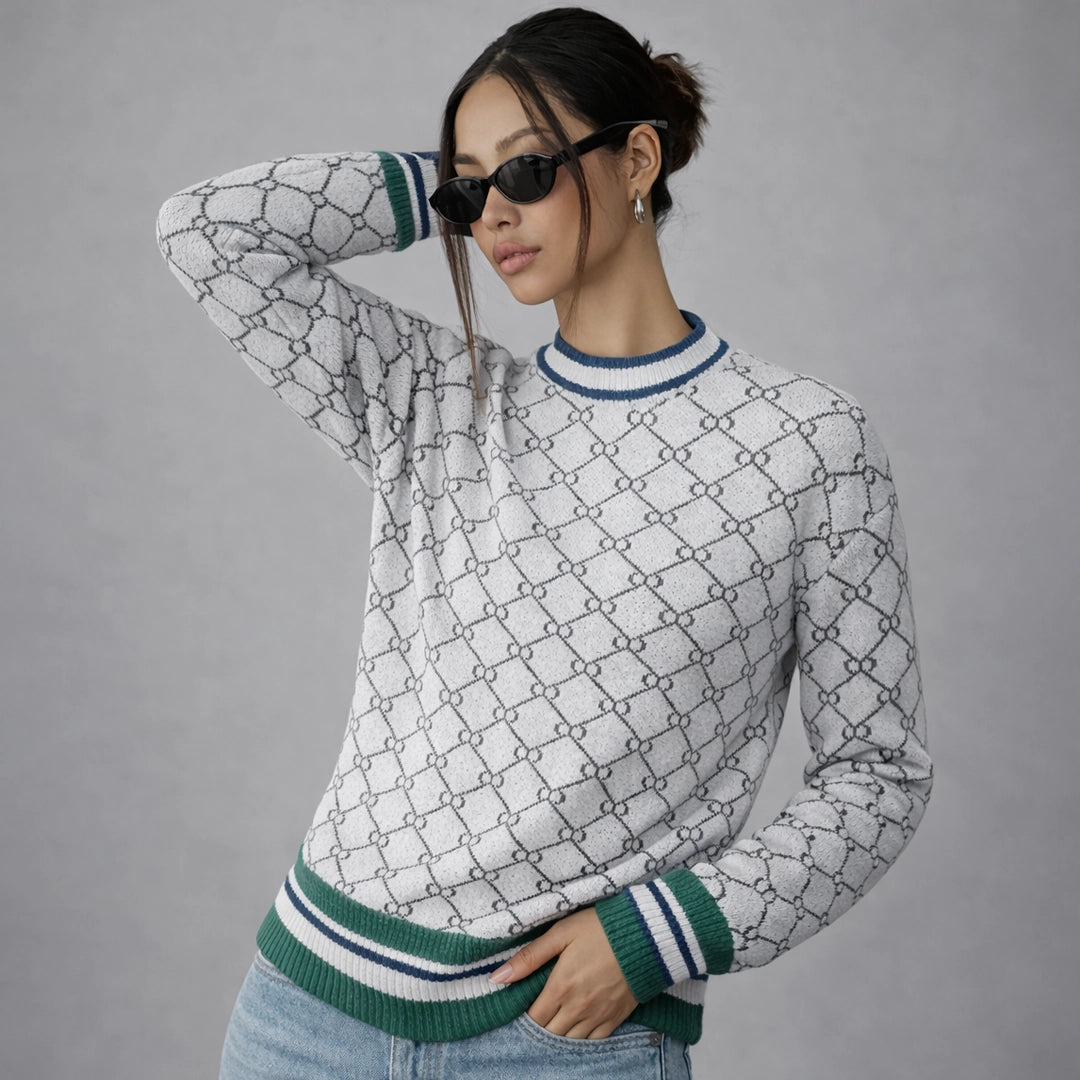 Margot Jacquard-Strickpullover mit Monogramm