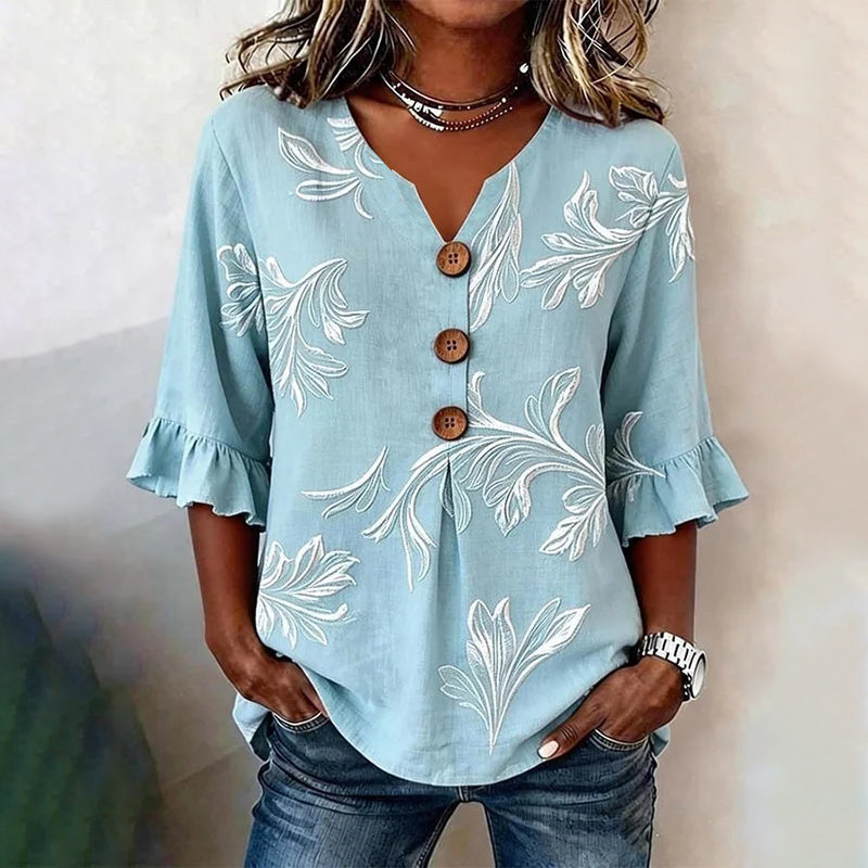 Vintage-Bluse Mit Blattmuster