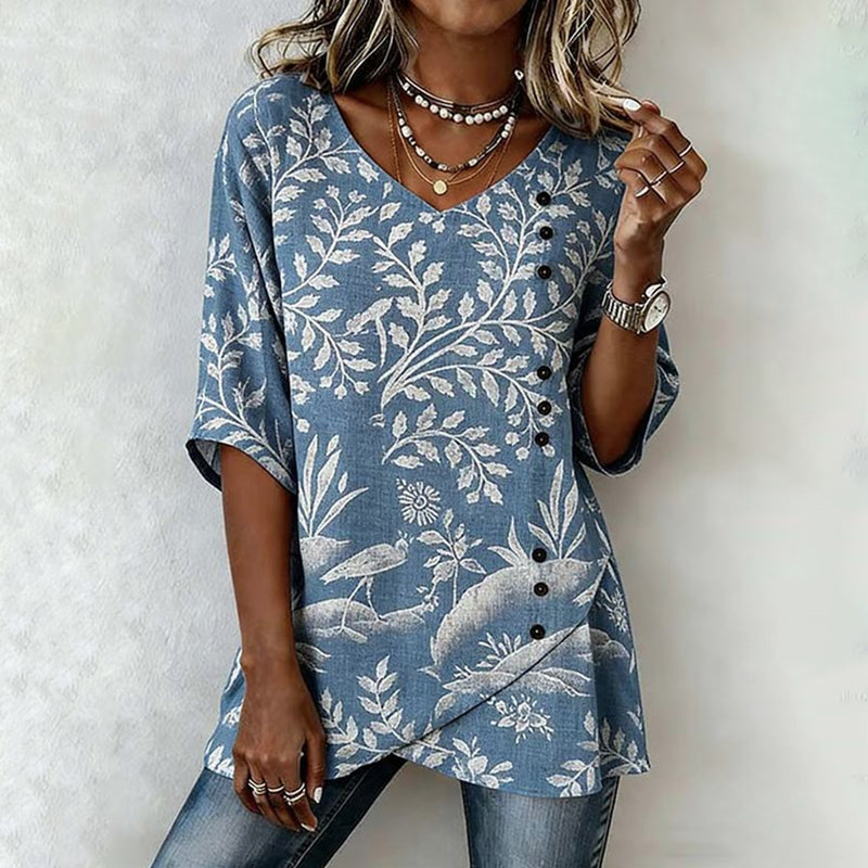 Vintage-Bluse Mit Blattmuster