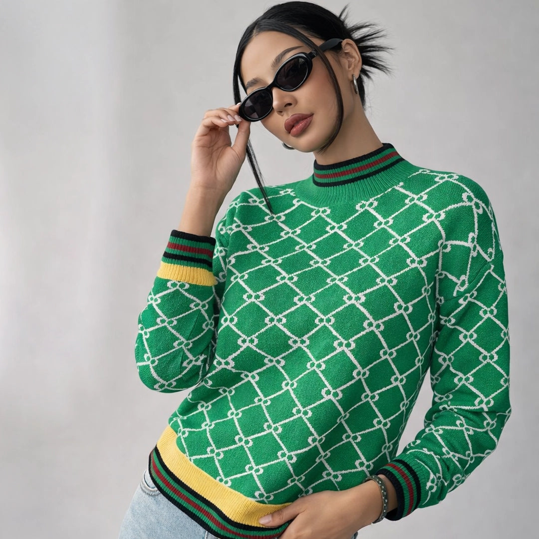 Margot Jacquard-Strickpullover mit Monogramm