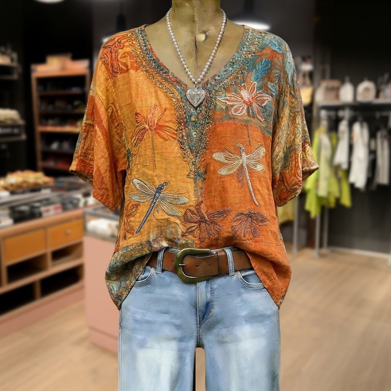 Vintage Bluse mit Libellenmuster