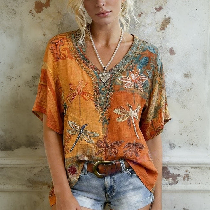 Vintage Bluse mit Libellenmuster