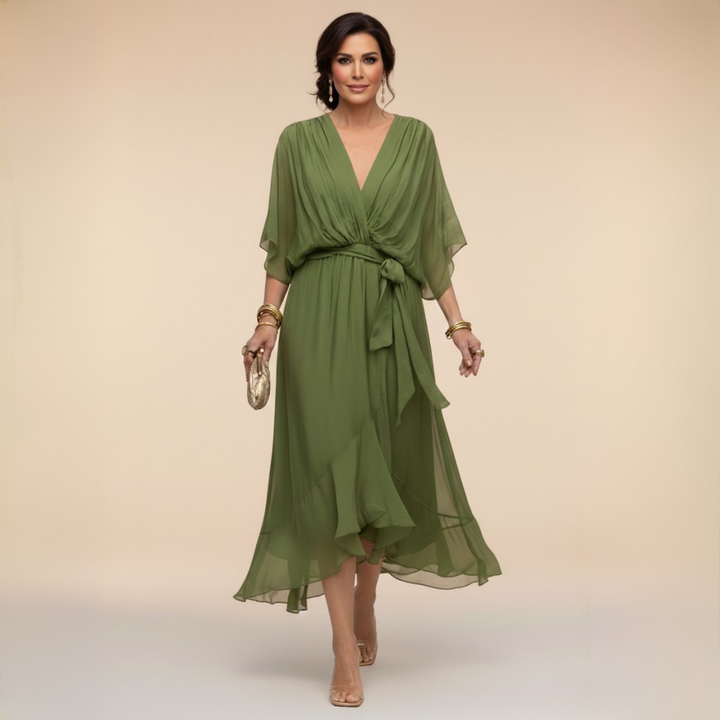 Elegantes Chiffonkleid mit V-Ausschnitt für Hochzeitsgäste