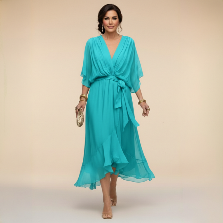 Elegantes Chiffonkleid mit V-Ausschnitt für Hochzeitsgäste