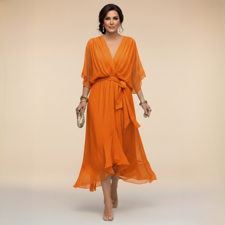 Elegantes Chiffonkleid mit V-Ausschnitt für Hochzeitsgäste