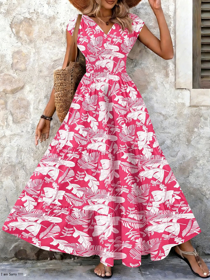Festliches Kleid mit Blumenmuster und V-Ausschnitt