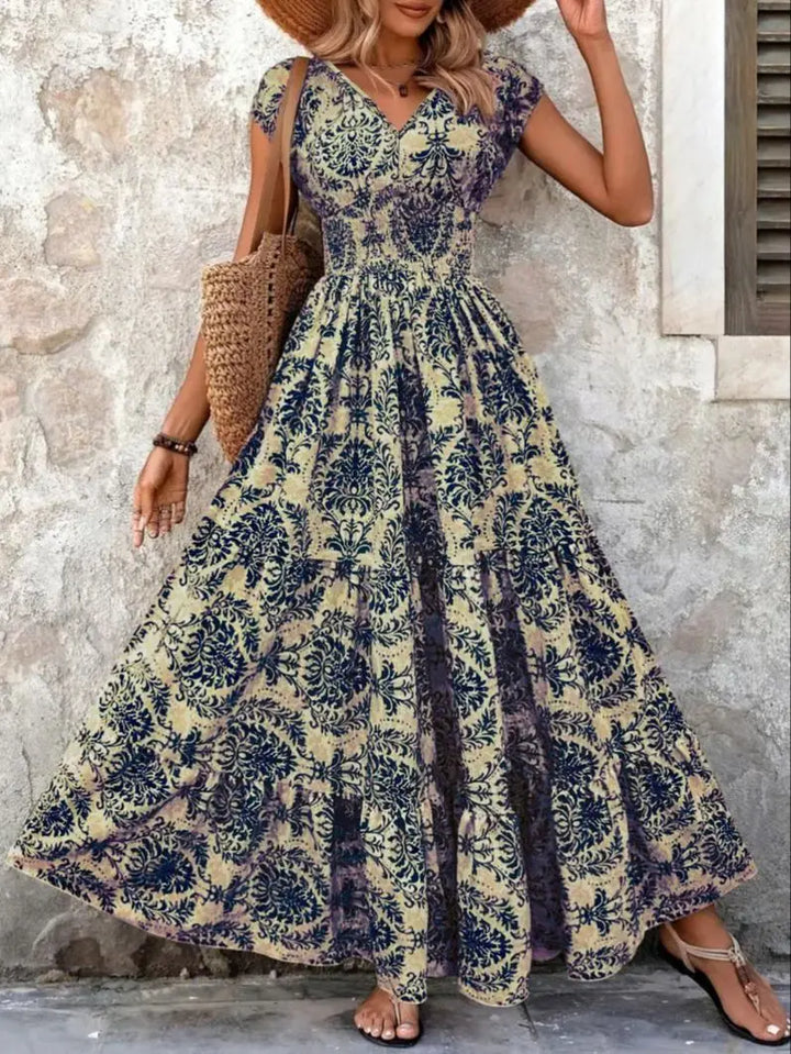 Festliches Kleid mit Blumenmuster und V-Ausschnitt