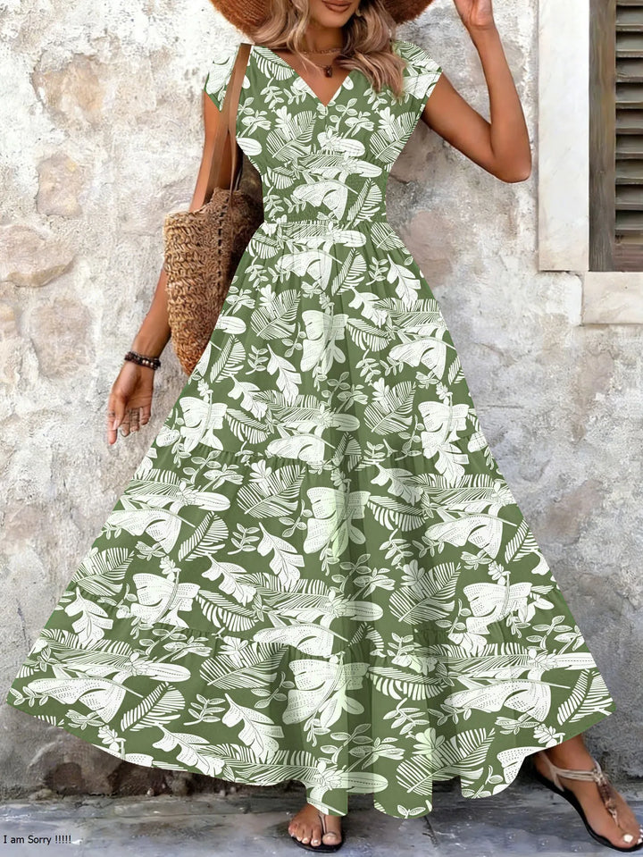 Festliches Kleid mit Blumenmuster und V-Ausschnitt