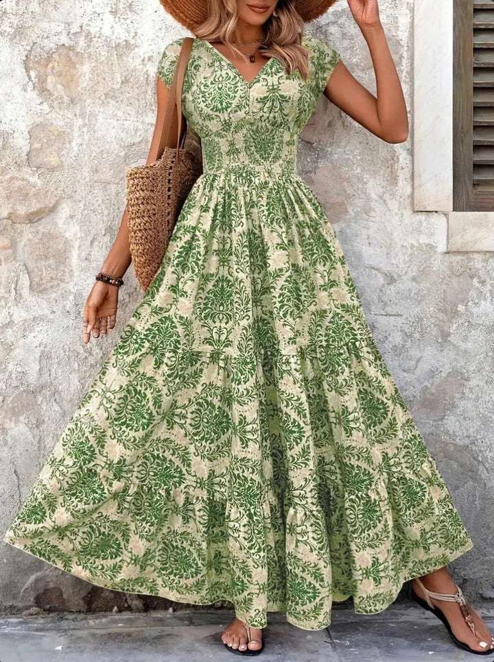 Festliches Kleid mit Blumenmuster und V-Ausschnitt