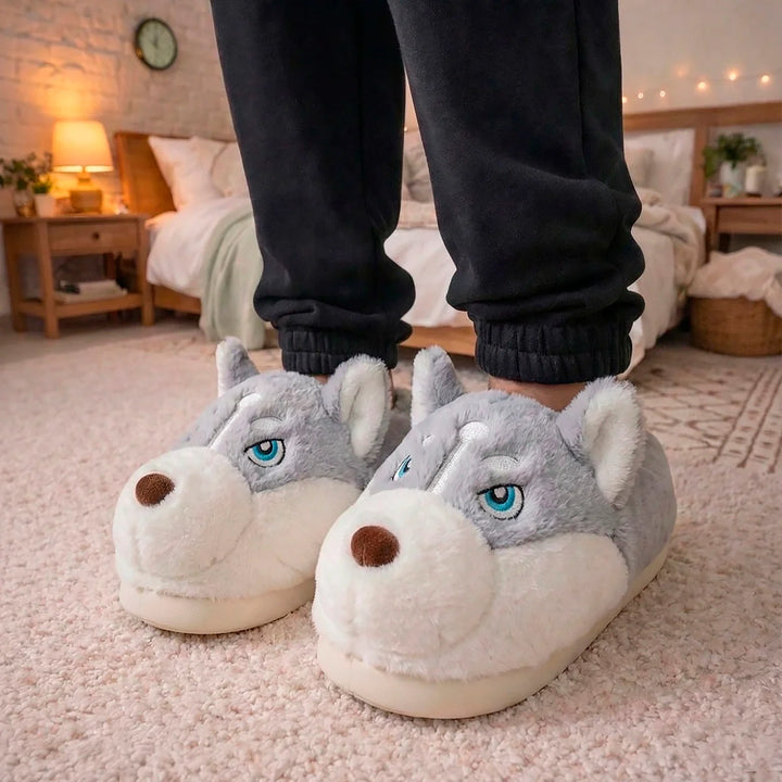 Gemütliche Wolf Hausschuhe